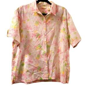 Vtg Y2K Womens Floral Button Down Top Size XL GrandmaCore Granny Summer Spring
